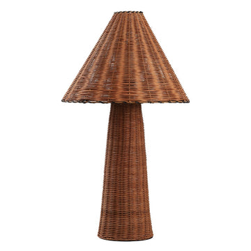 Kara 26.5" Modern Coastal Woven Rattan Tapered Cylinder LED Table Lamp